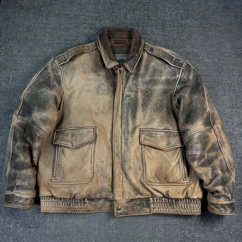 Wilsons Leather Bomber Jacket Mens XXL Brown Distressed Thinsulate Y2K Aviator